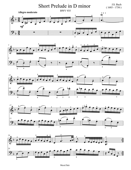 Bach Short Prelude in D minor BWV 935 image number null