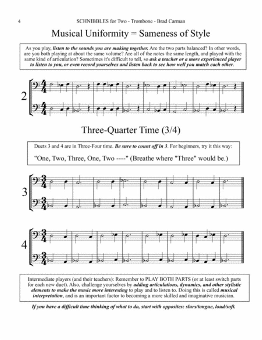 SCHNIBBLES for Two: 101 Easy Practice Duets for Band: TROMBONE