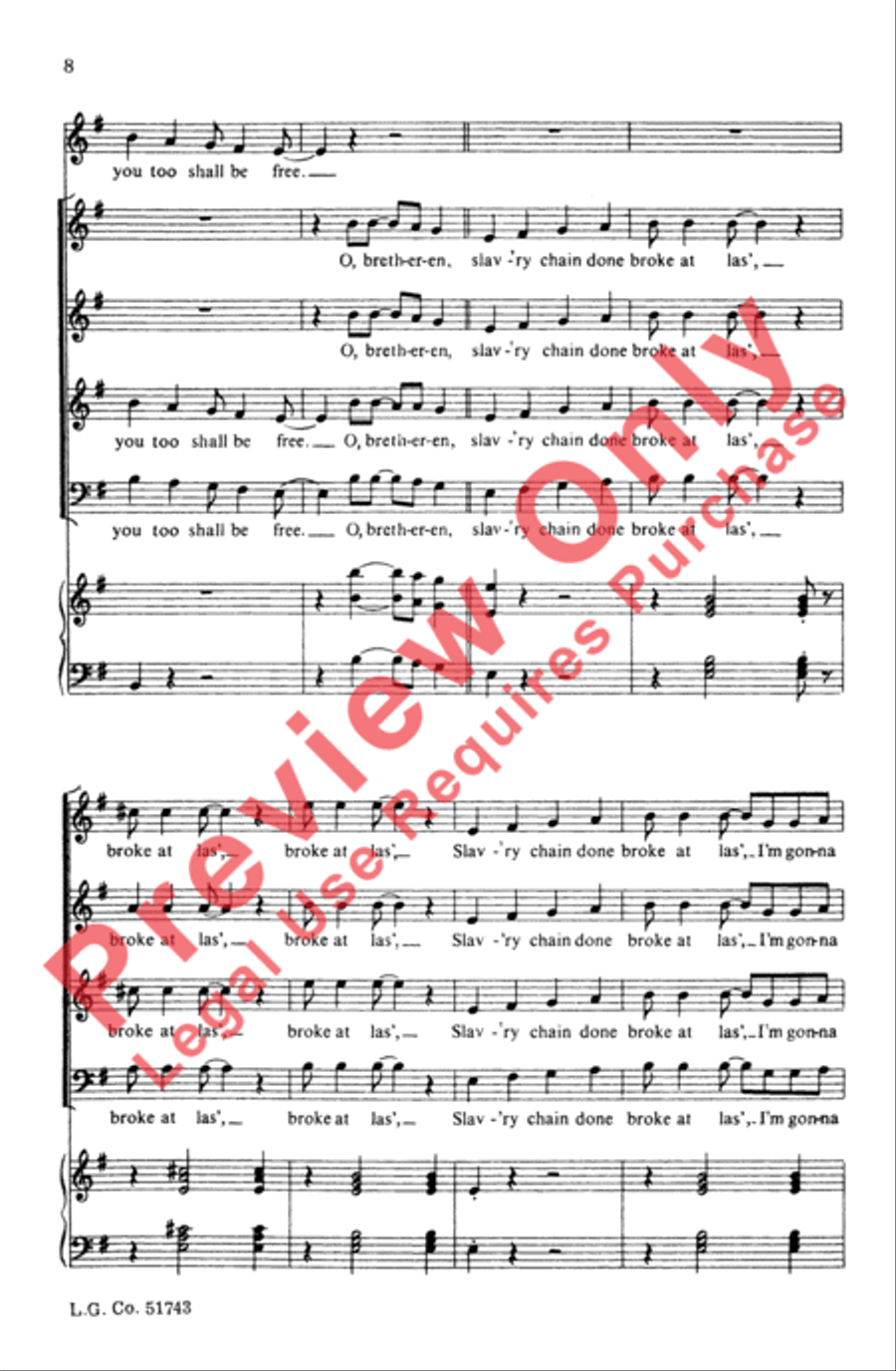 Free, My Lord, Free at Las' 4-Part scores gallery preview page 8