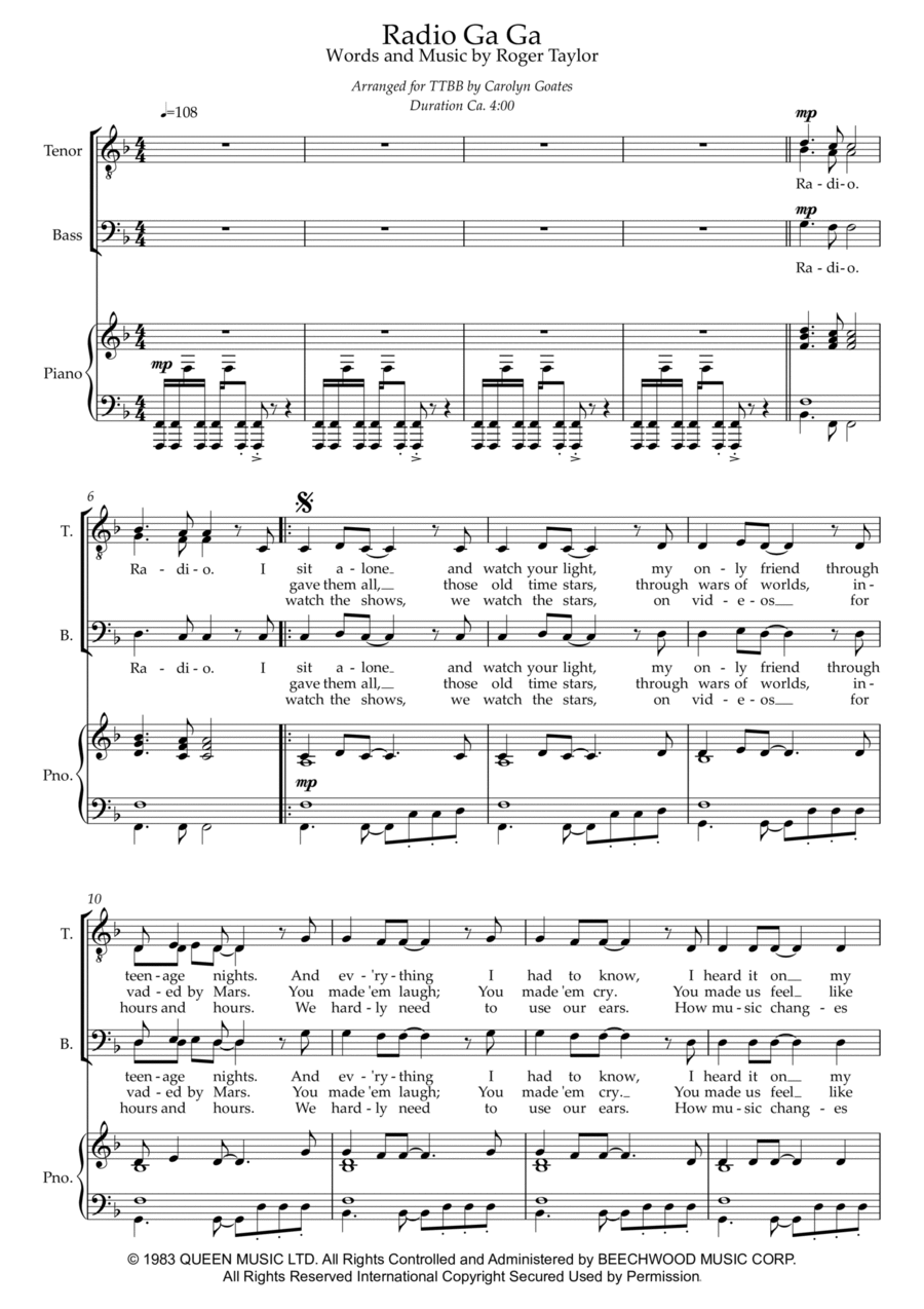 Radio Ga Ga TTBB scores gallery preview page 1