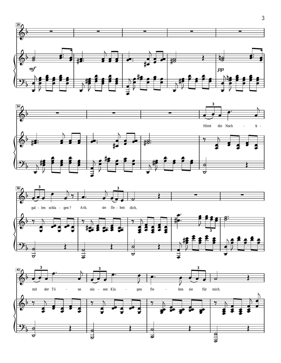 Schubert - Serenade (ständchen) from Schwanengesang for High Voice in D Minor Piano, Vocal scores gallery preview page 3
