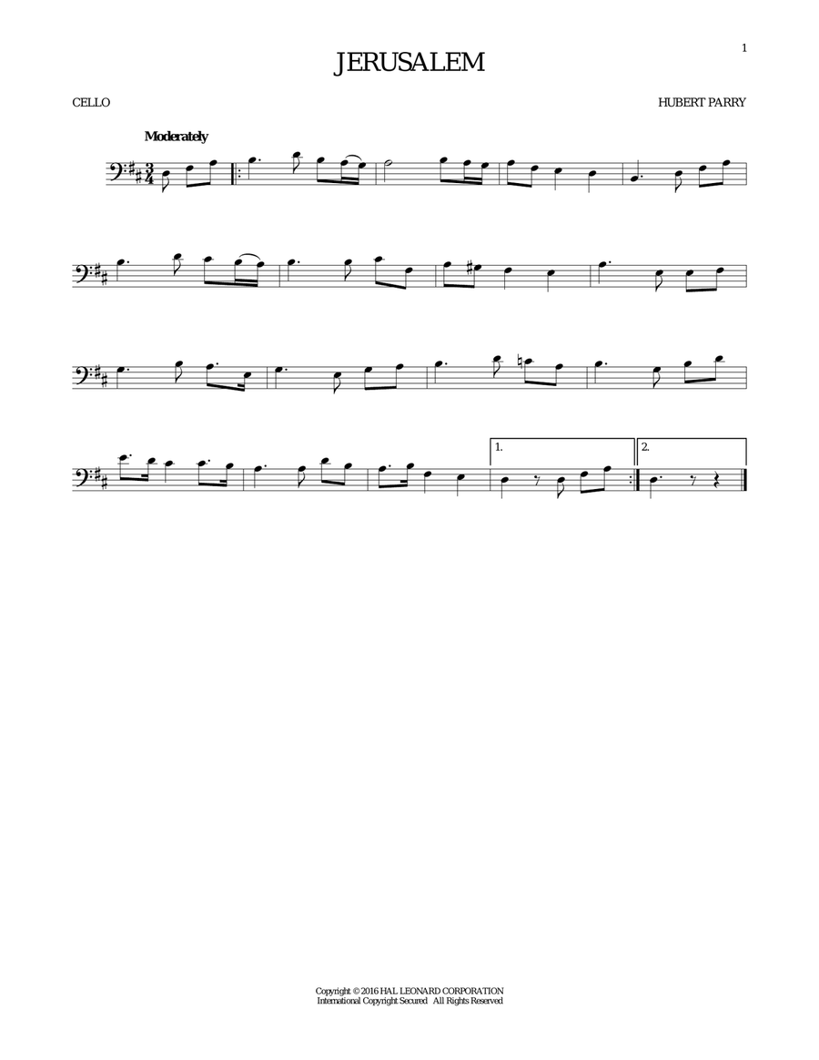 Jerusalem Cello Solo scores gallery preview page 1