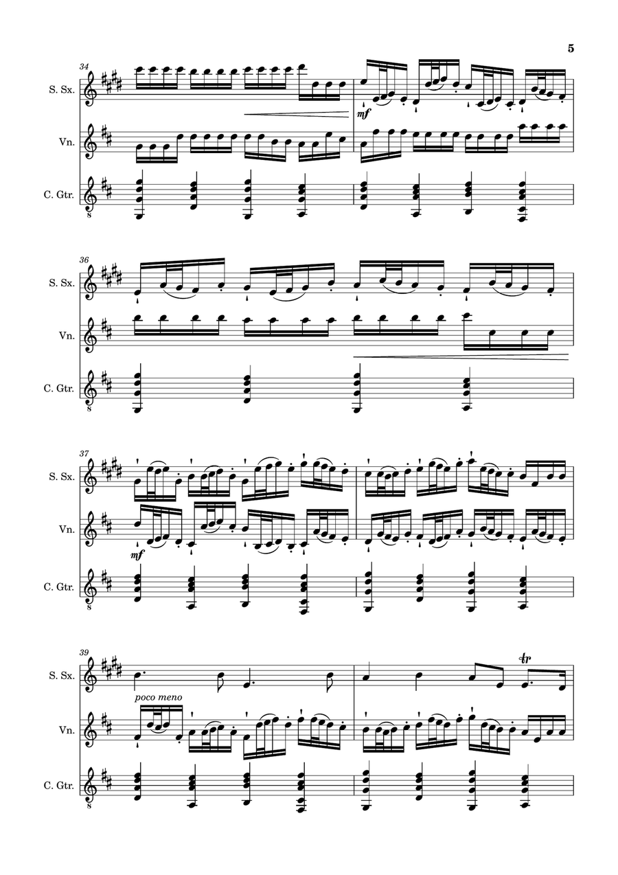 Canon in D Major, P.37; T.337. S. Sax, Violin, and Guitar. Score and Parts. Chamber Music scores gallery preview page 5