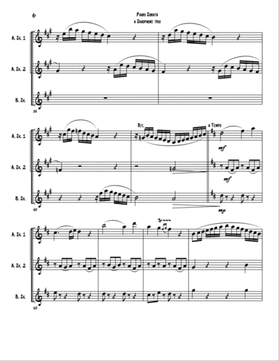 Mozart's Sonata K545 Adapted for a Saxophone Trio Woodwind Trio scores gallery preview page 6