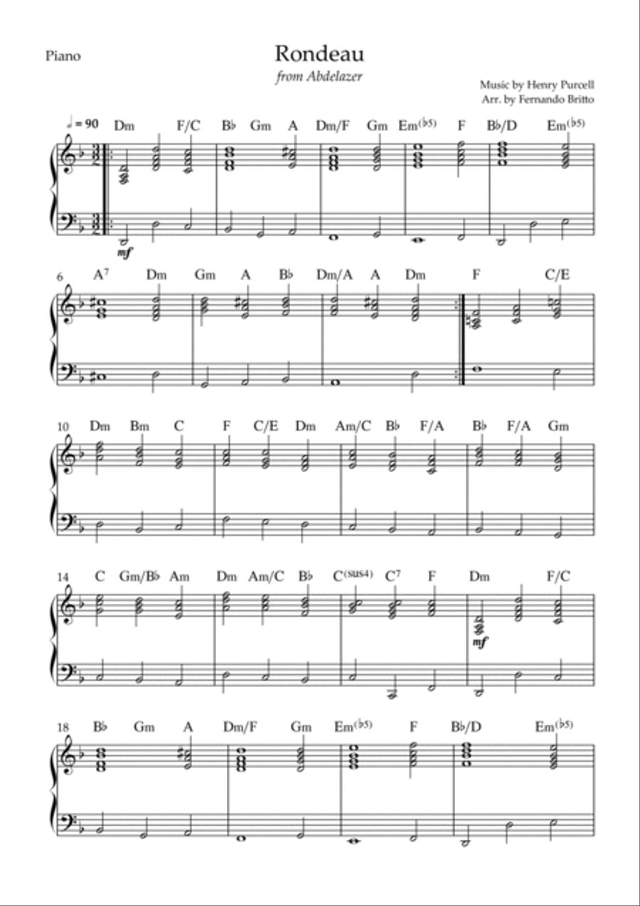 Rondeau (from Abdelazer) for Viola Trio and Piano Accompaniment with Chords Piano Quartet scores gallery preview page 6