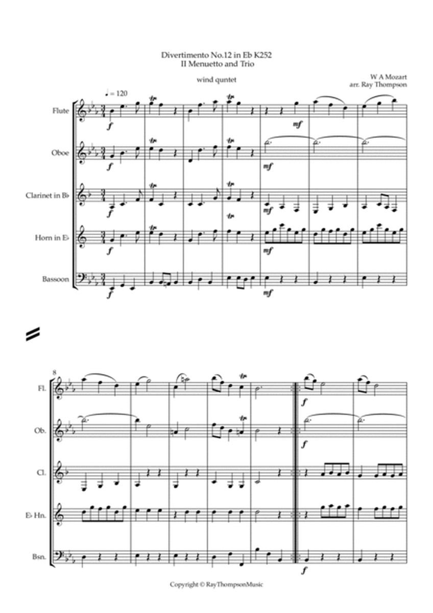 Mozart: Divertimento No.12 in Eb K252 Mvt.III Menuetto & Trio - wind quintet image number null