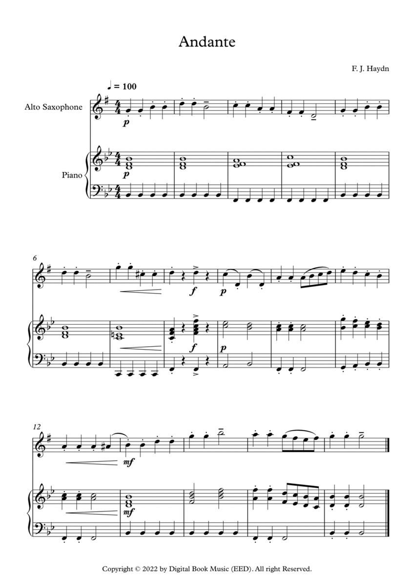 Andante (Surprise Symphony) - Franz Joseph Haydn (Alto Sax + Piano) image number null