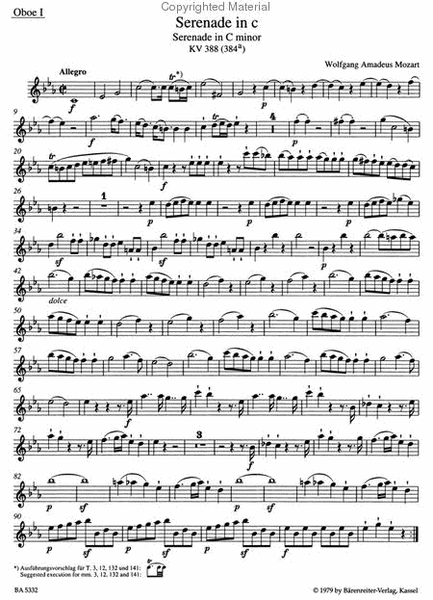 Nachtmusique fur zwei Oboen, zwei Klarinetten, zwei Horner und zwei Fagotte c minor KV 388 (384a)
