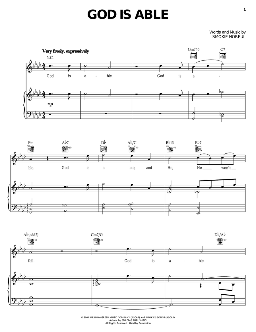 God Is Able Piano, Vocal, Guitar scores gallery preview page 1
