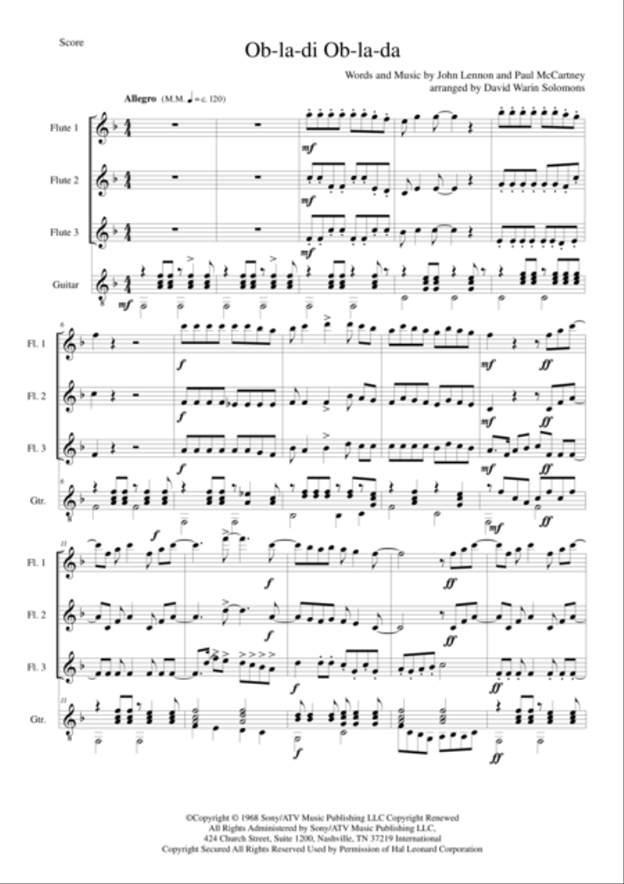 Ob-La-Di, Ob-La-Da Flute scores gallery preview page 1