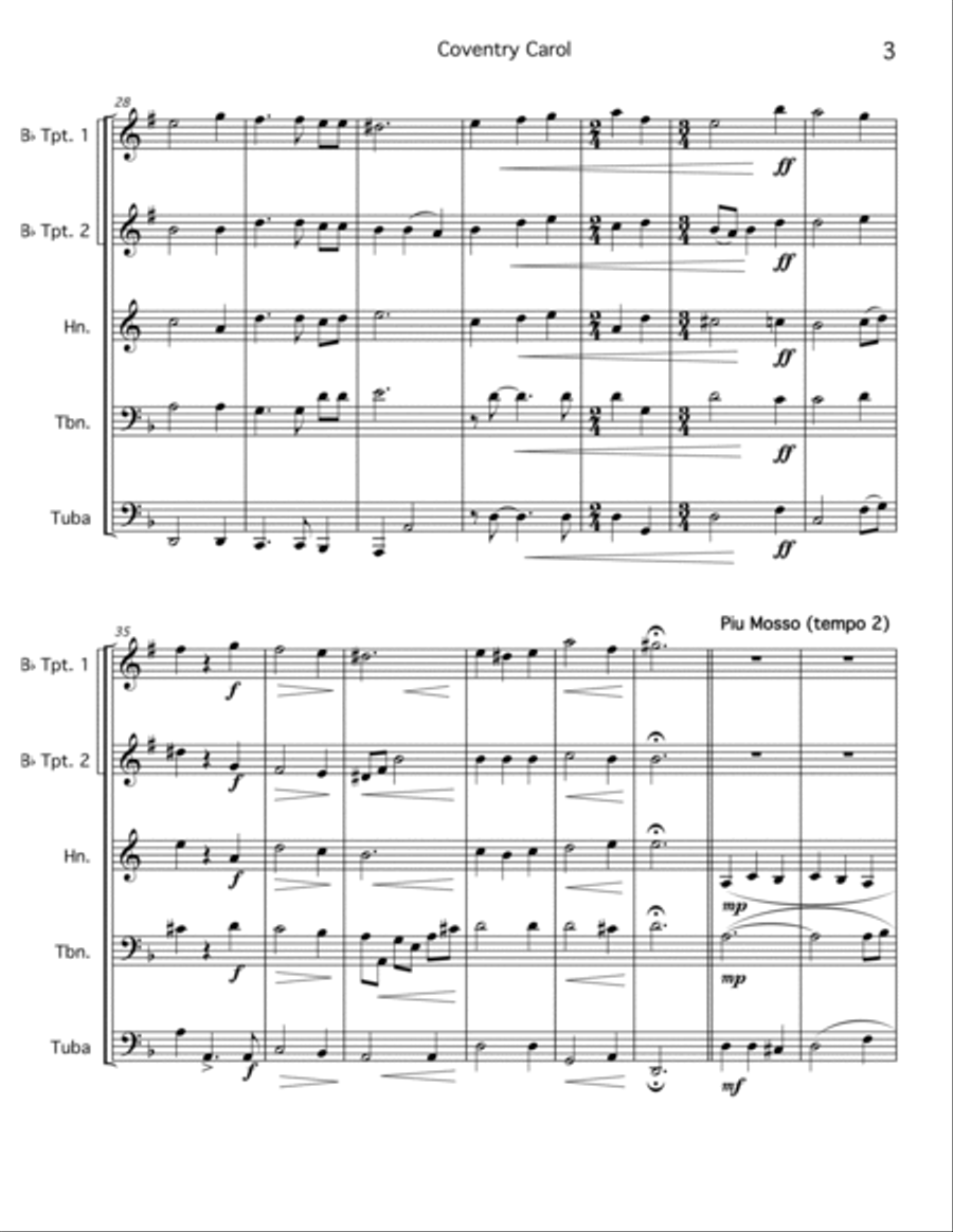 Two Solemn Carols - Coventry Carol / Personent Hodie Brass Ensemble scores gallery preview page 3
