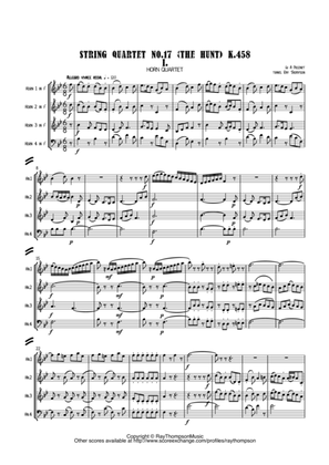 Book cover for Mozart: String Quartet No.17 (The Hunt) K.458 Mvt.I - horn quartet