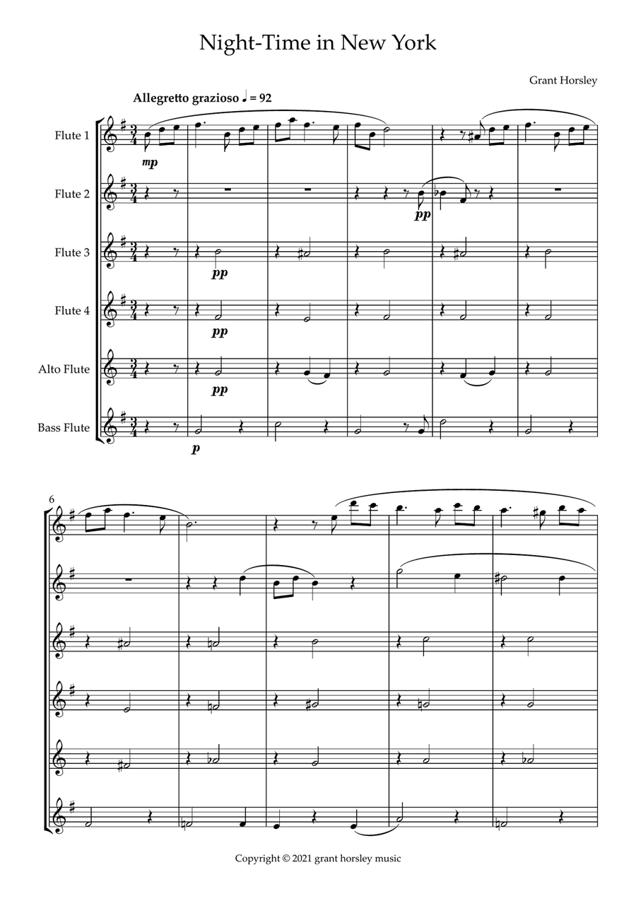 Night-Time in New York A Blue Waltz for Flute Choir Flute Choir scores gallery preview page 2