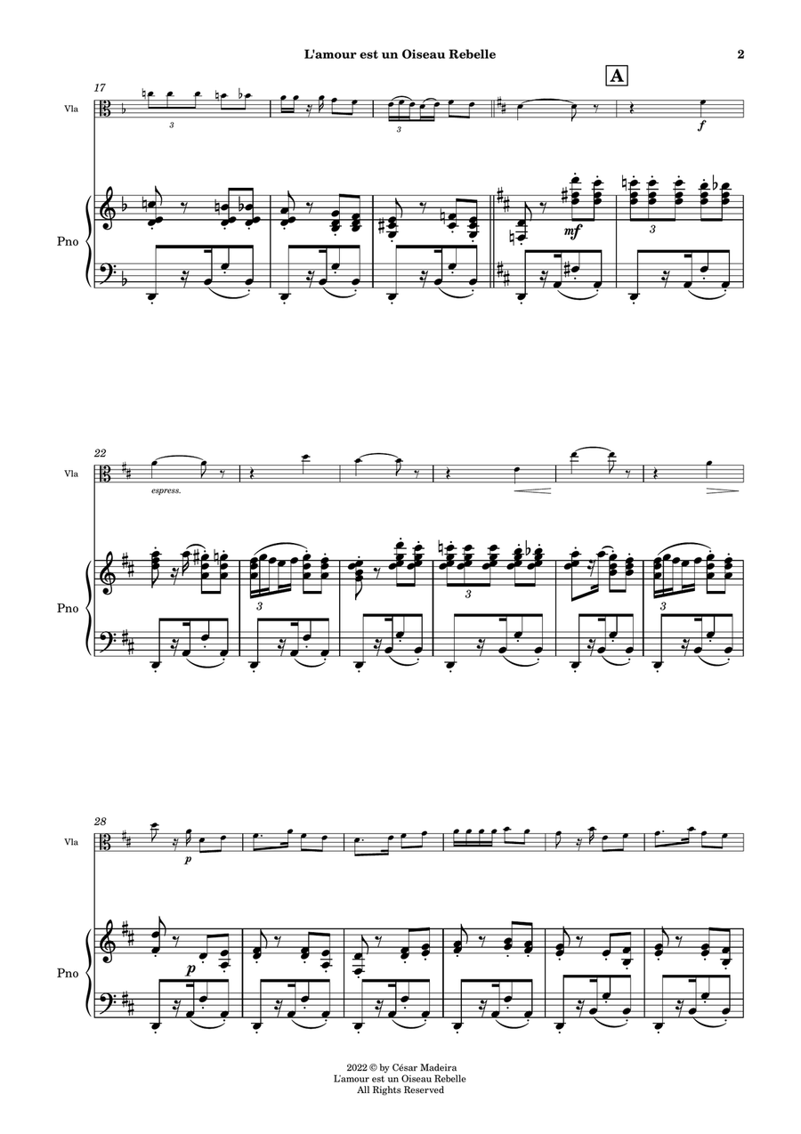 Habanera from Carmen by Bizet - Viola and Piano (Full Score and Parts) Piano scores gallery preview page 3