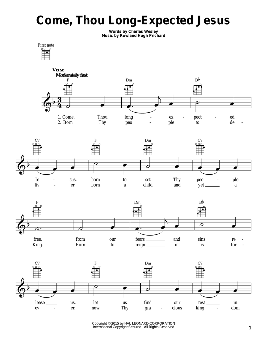 Come, Thou Long-Expected Jesus Ukulele scores gallery preview page 1