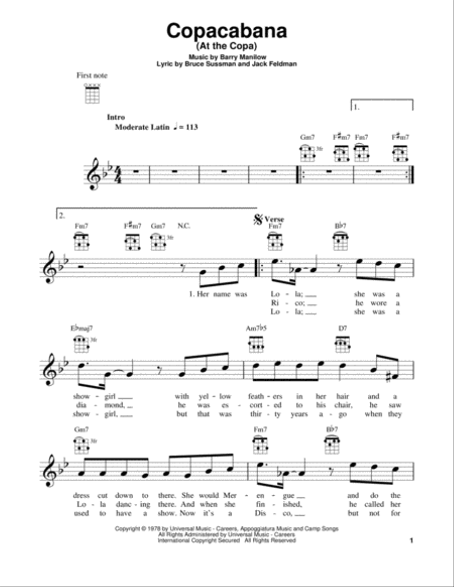Copacabana (At The Copa) Copacabana (At The Copa) Ukulele scores gallery preview page 1