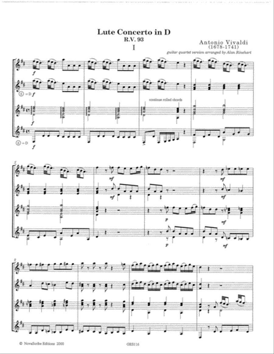 Lute Concerto in D R.V. 93 arr. for guitar quartet