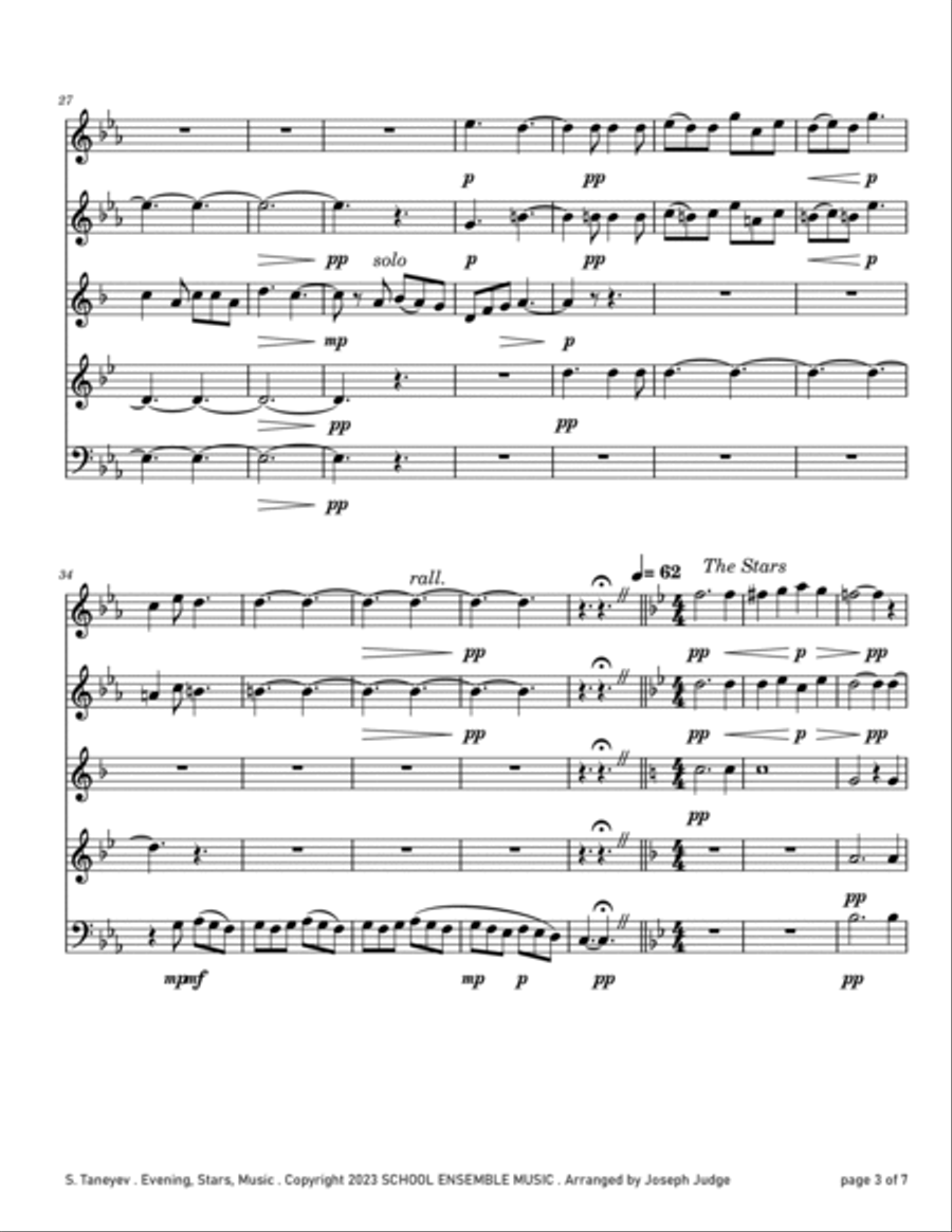 Evening Stars Music by Taneyev for Woodwind Quintet in Schools Woodwind Quintet scores gallery preview page 3
