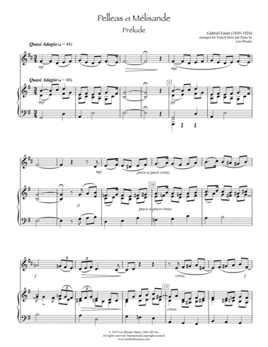 Fauré - Pelleas et Mélisande, Prélude - for Horn (in F) and Piano