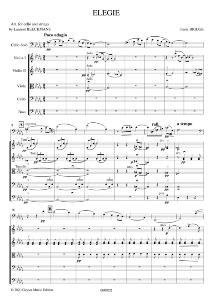 Frank Bridge - Elegie - cello and string orchestra String Orchestra scores gallery preview page 5