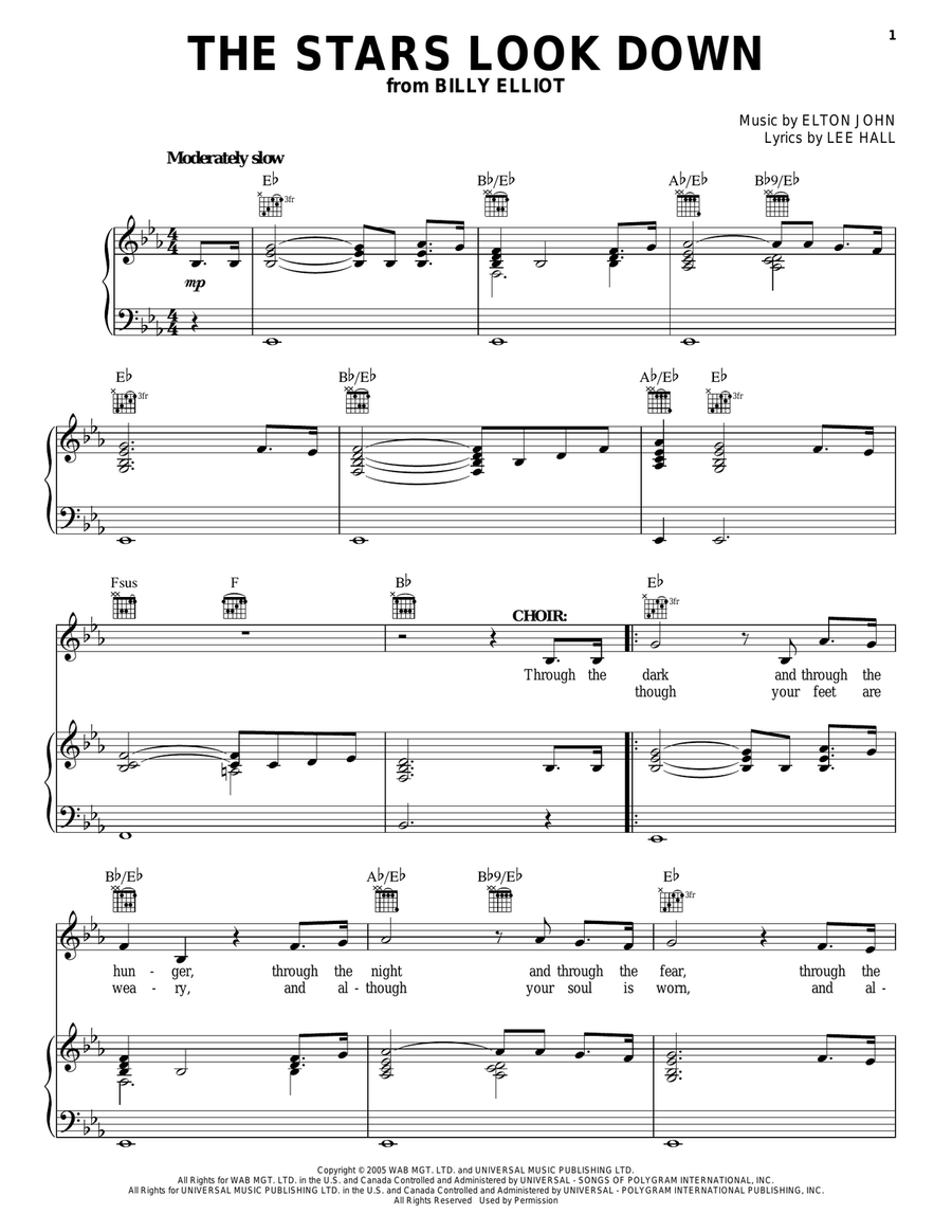 The Stars Look Down Piano, Vocal, Guitar scores gallery preview page 1