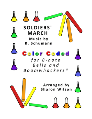 Book cover for Soldiers' March for 8-note Bells and Boomwhackers® (with Color Coded Notes)