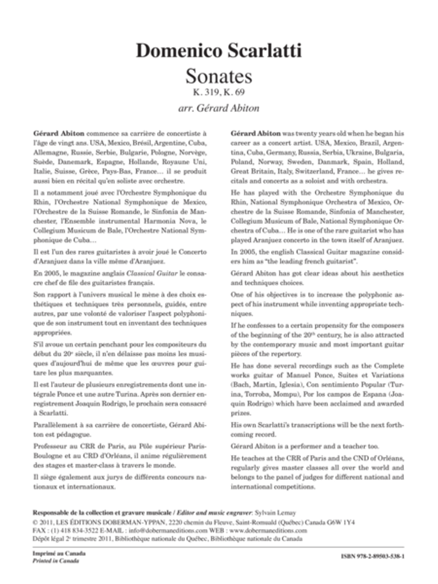 2 Sonates, vol. 3, K. 319, 69 Classical Guitar scores gallery preview page 1