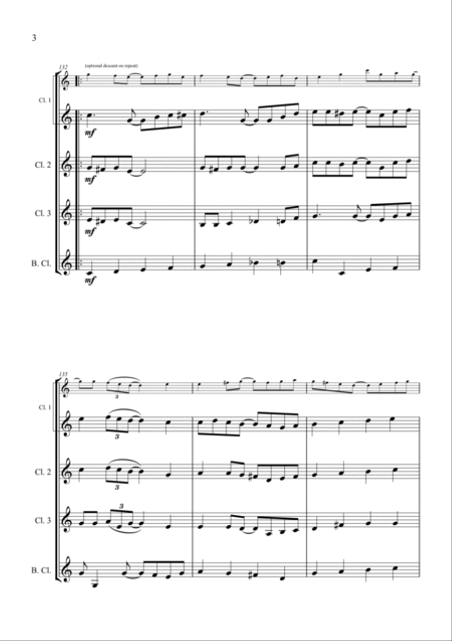 O Come All Ye Faithful - Jazz Carol for Clarinet Quartet Clarinet Quartet scores gallery preview page 4