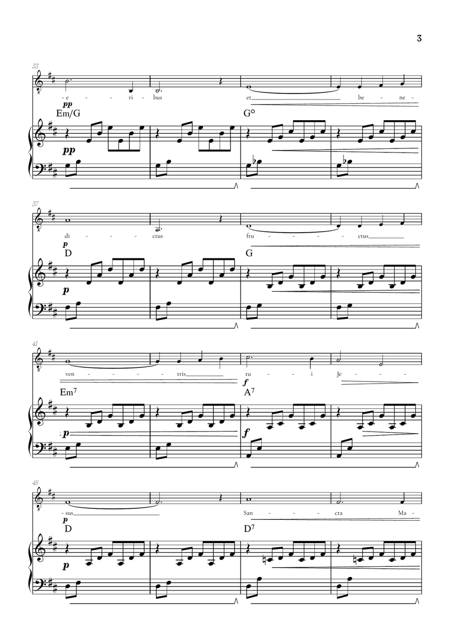 Bach / Gounod Ave Maria in D major • tenor sheet music with piano accompaniment and chords Tenor Voice scores gallery preview page 3