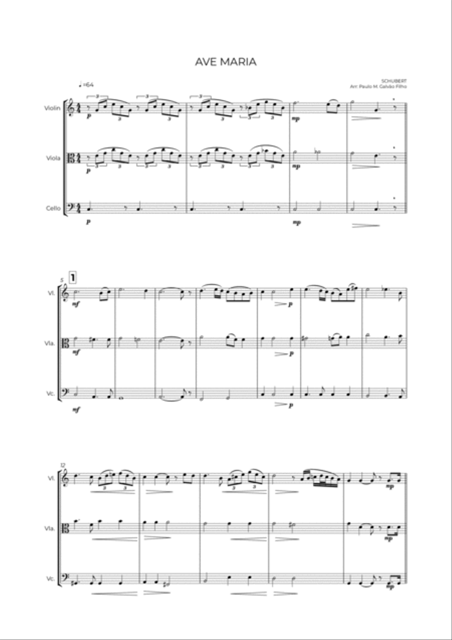AVE MARIA - SCHUBERT - STRING TRIO (VIOLIN, VIOLA & CELLO) String Trio scores gallery preview page 2