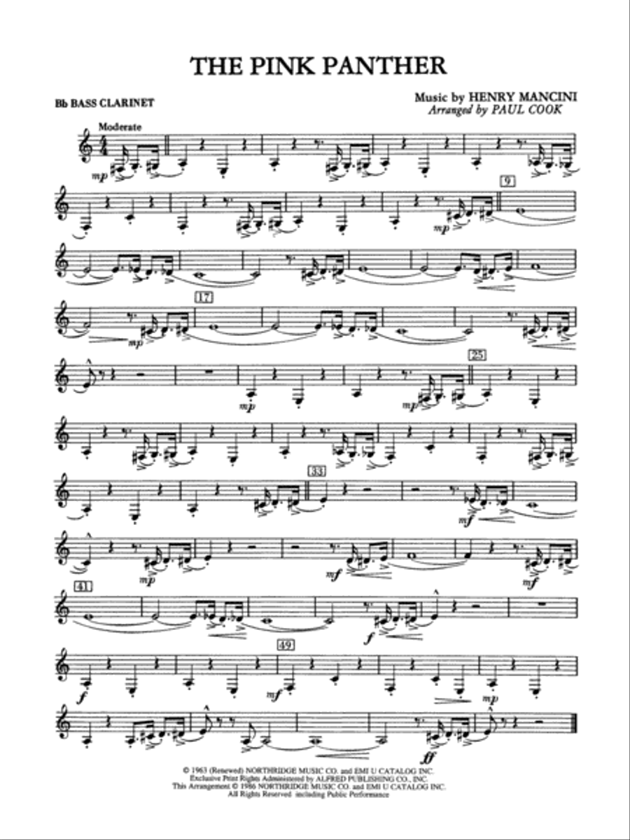 The Pink Panther: B-flat Bass Clarinet Concert Band scores gallery preview page 1
