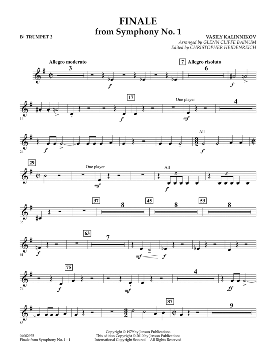 Finale from Symphony No. 1 - Bb Trumpet 2 Concert Band scores gallery preview page 1