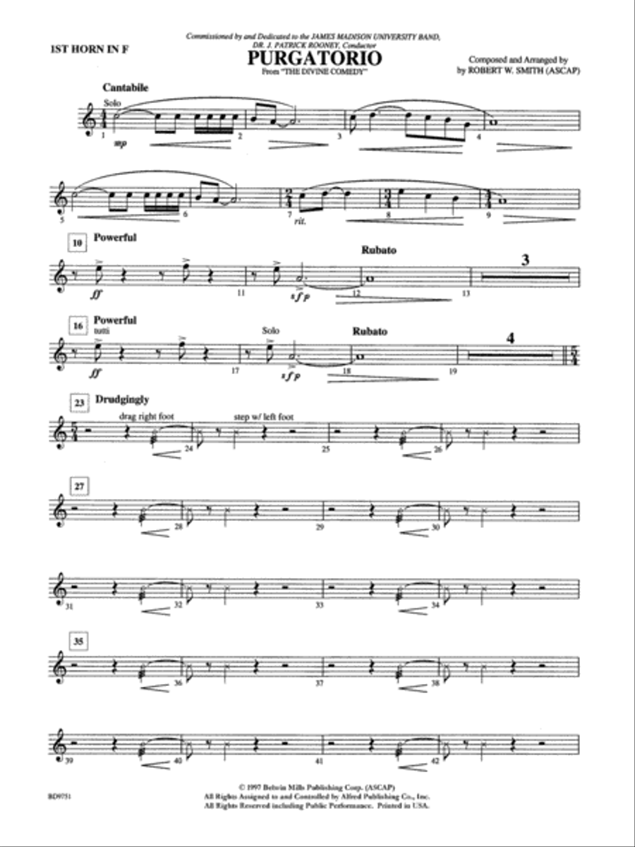 Purgatorio (from The Divine Comedy): 1st F Horn Concert Band scores gallery preview page 1