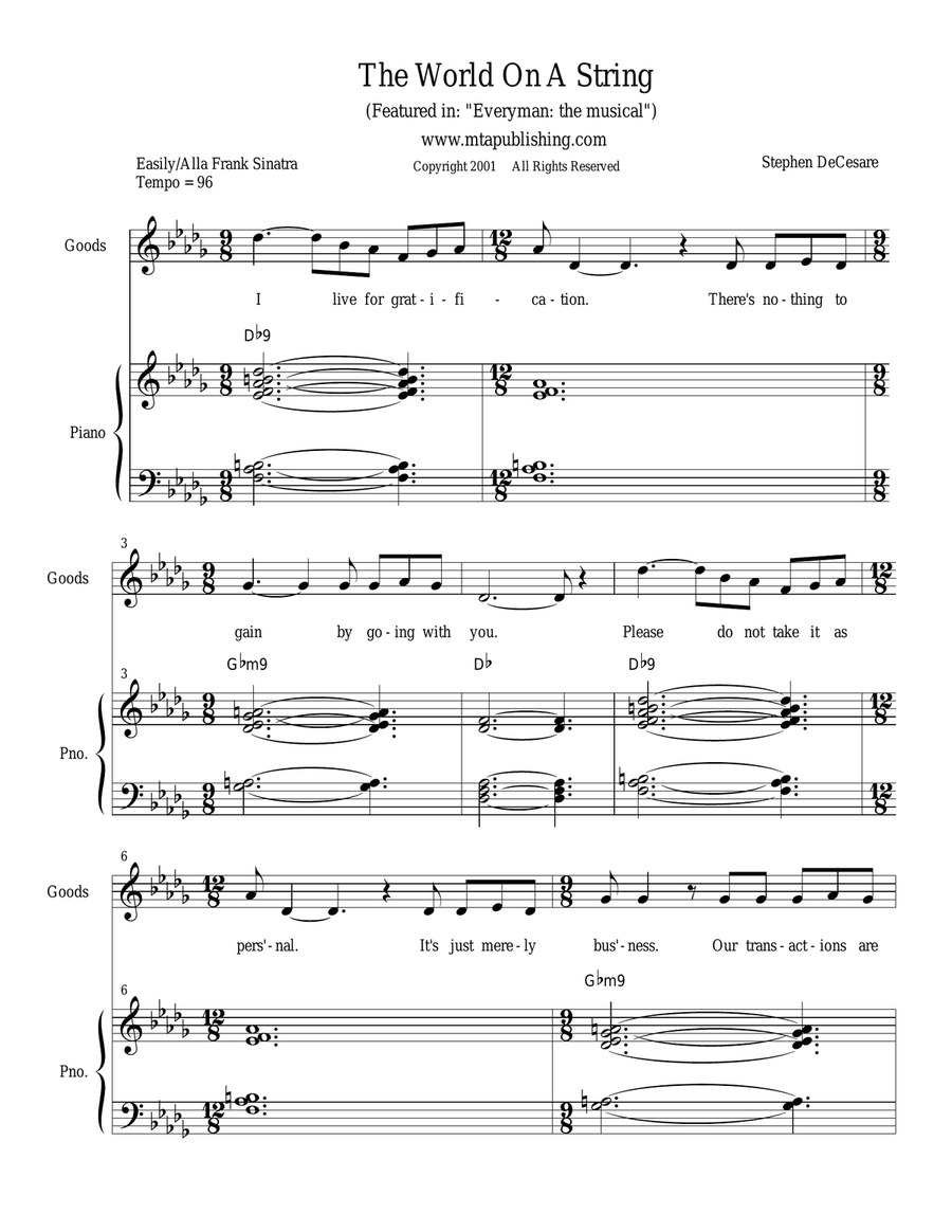 The World On A String (Vocal solo) Piano, Vocal scores gallery preview page 1