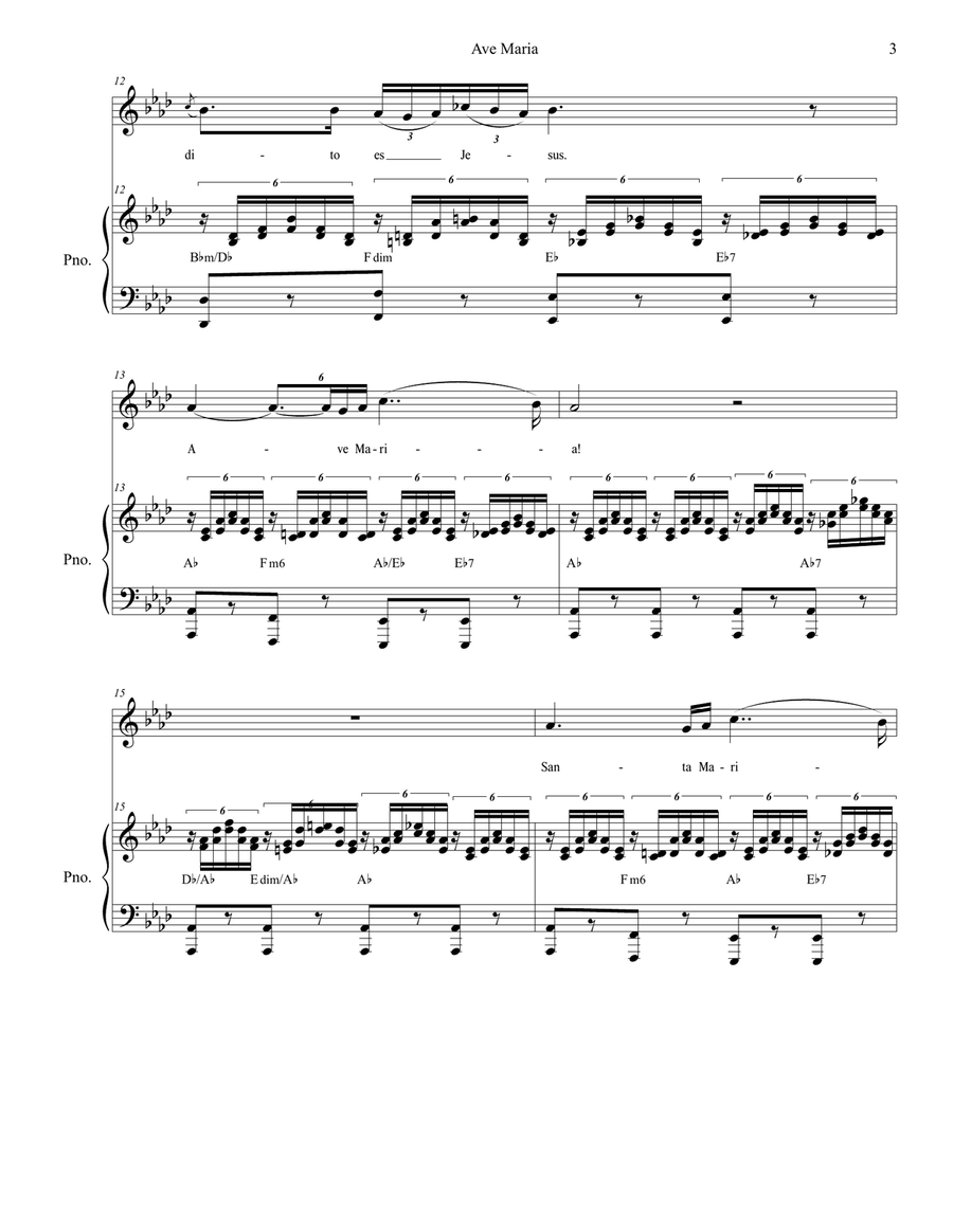 Ave Maria (Spanish Lyrics - Medium / High Voice) Piano, Vocal scores gallery preview page 3