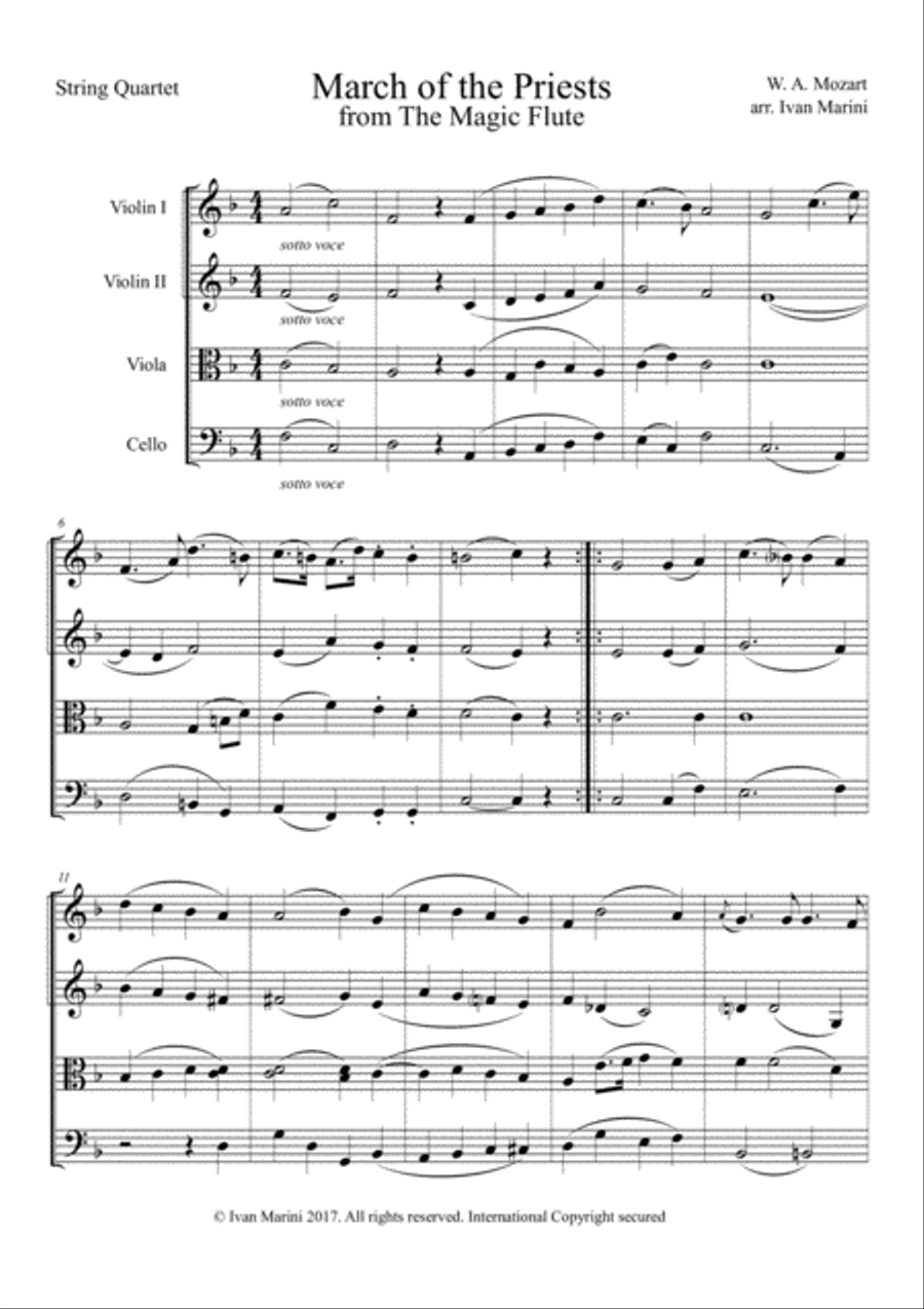MARCH OF THE PRIESTS (from The Magic Flute by W. A. Mozart) - for String Quartet or Orchestra String Quartet scores gallery preview page 2