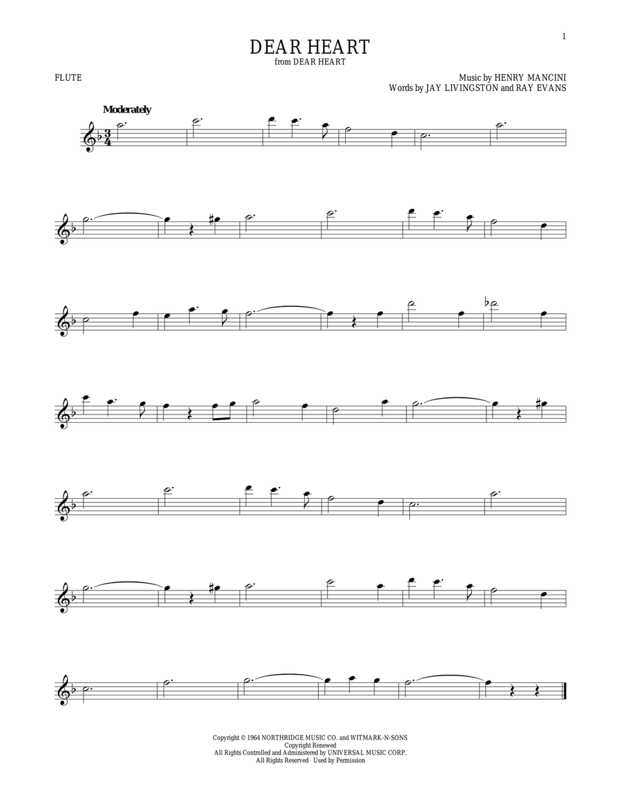 Dear Heart Flute Solo scores gallery preview page 1