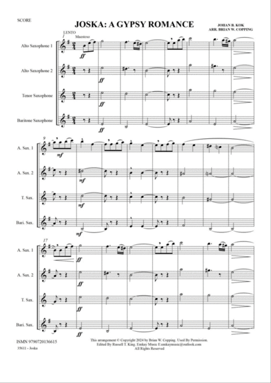 JOSKA: A GYPSY ROMANCE - SAXOPHONE QUARTET Saxophone Quartet scores gallery preview page 2