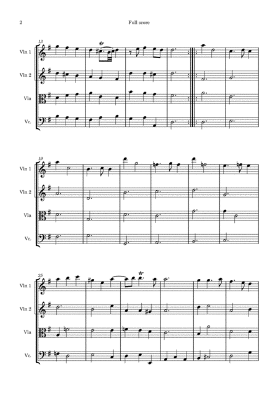 Handel - The Water Music - Suite III for String Quartet String Quartet scores gallery preview page 2