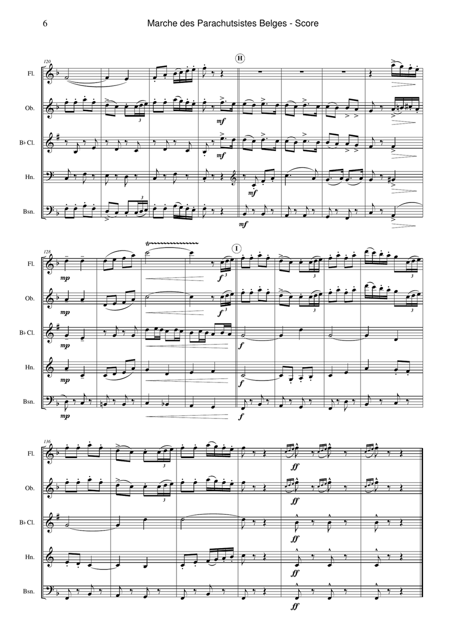 March Of The Belgian Paratroops (marche Des Parachutistes Belges) Woodwind Quintet scores gallery preview page 6