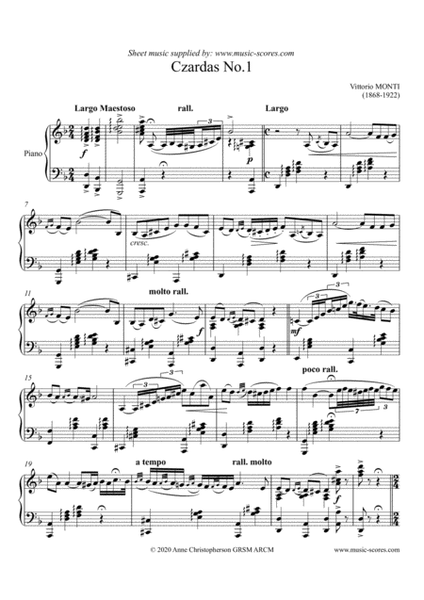 Czardas No. 1 - Monti - Piano image number null