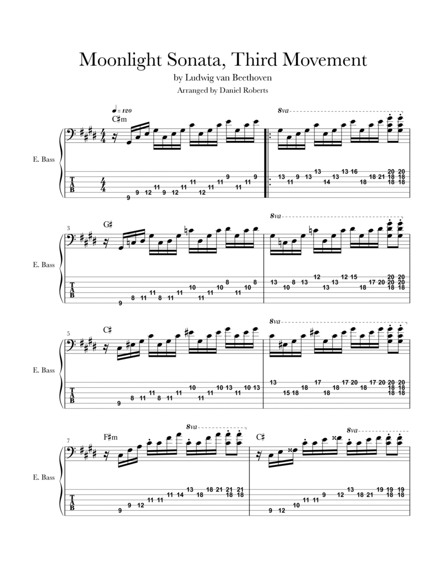 Moonlight Sonata, Third Movement, Op. 27 Bass Guitar scores gallery preview page 1