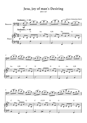 Jesu, Joy of Man's Desiring for Bassoon and Piano (Arpeggios With Chords) - Score and Parts