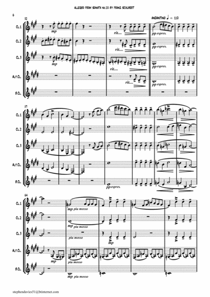 Sonata No.20 in A Major by Franz Schubert for Clarinet Quintet. image number null