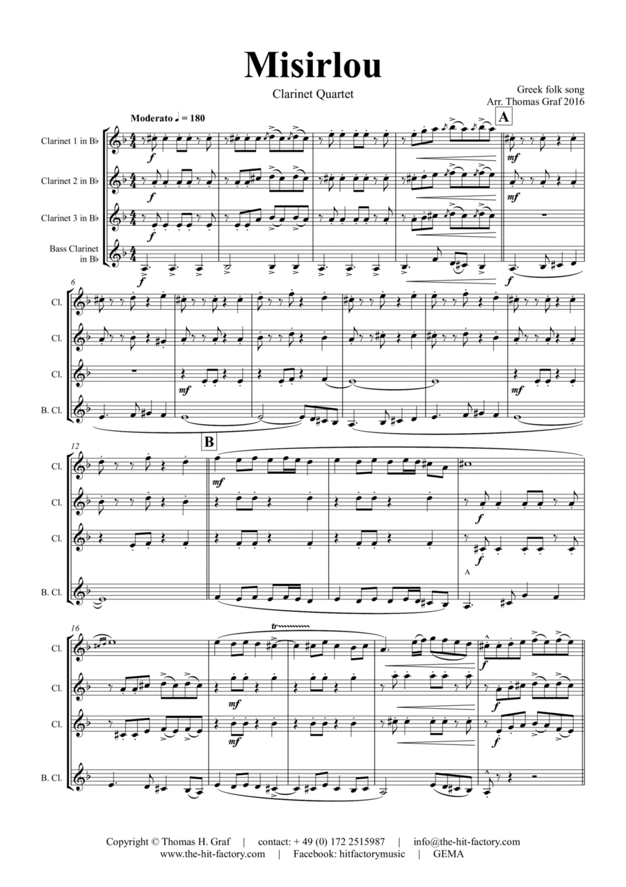 Misirlou - Pulp Fiction - Clarinet Quartet Clarinet Quartet scores gallery preview page 1