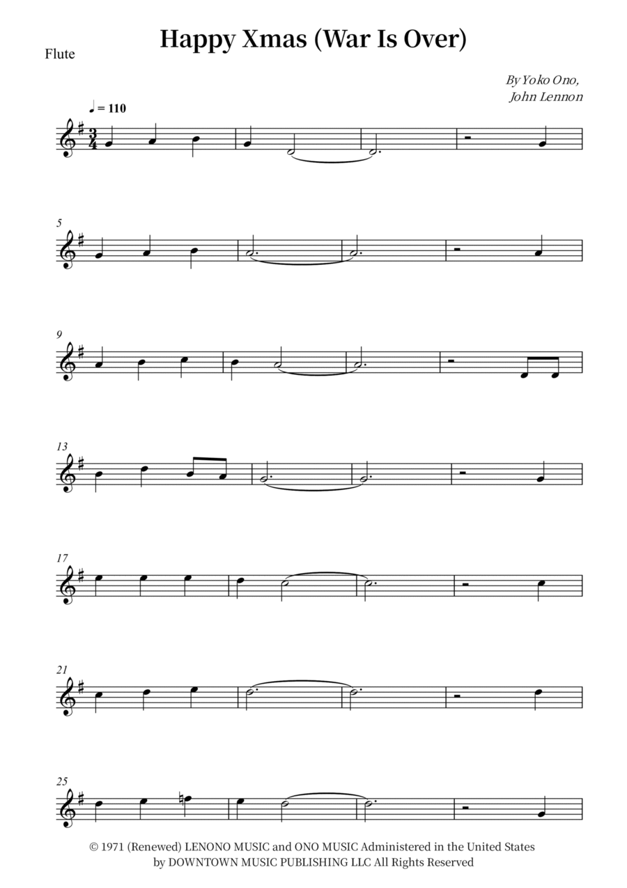 Happy Xmas (War Is Over) Flute Solo scores gallery preview page 1