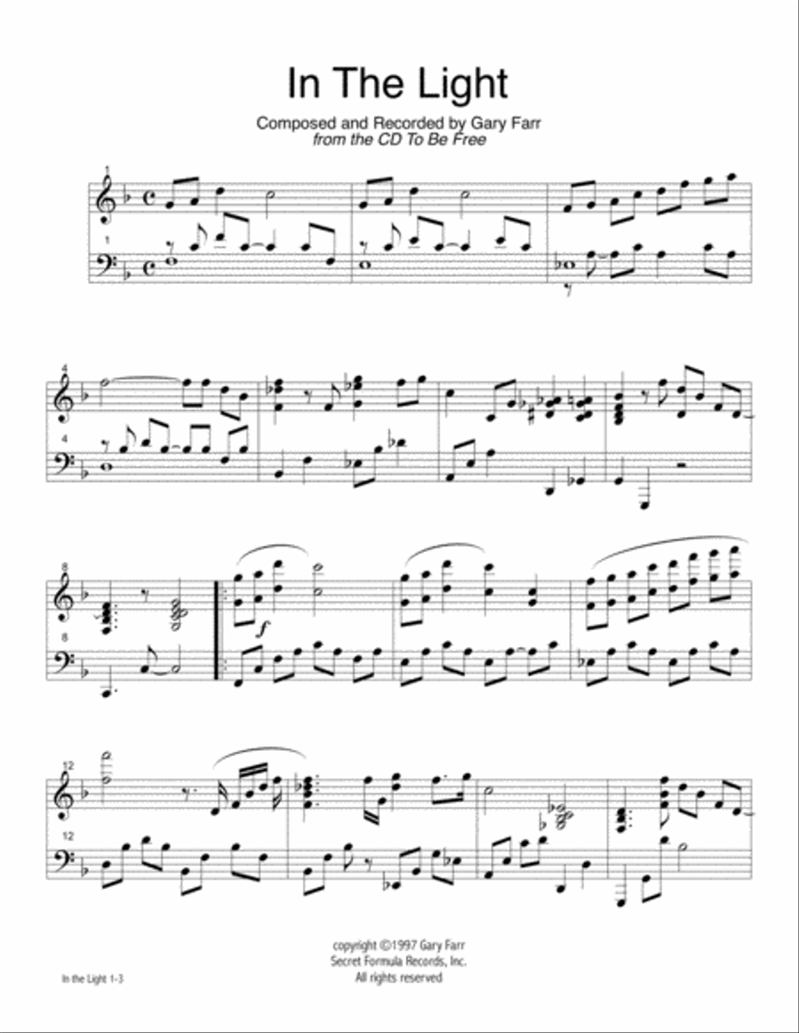 In The Light Piano Solo scores gallery preview page 1