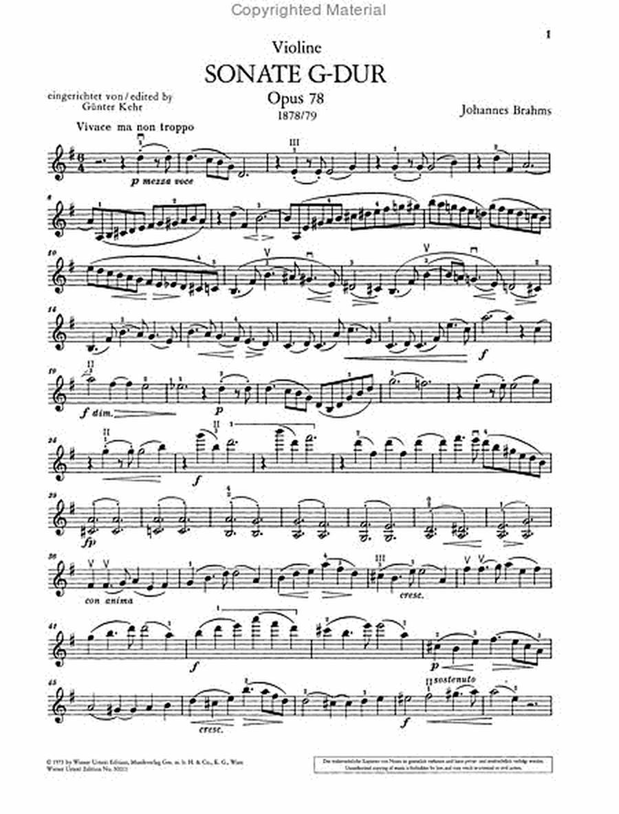 Sonata for Piano and Violin, G major, Op. 78