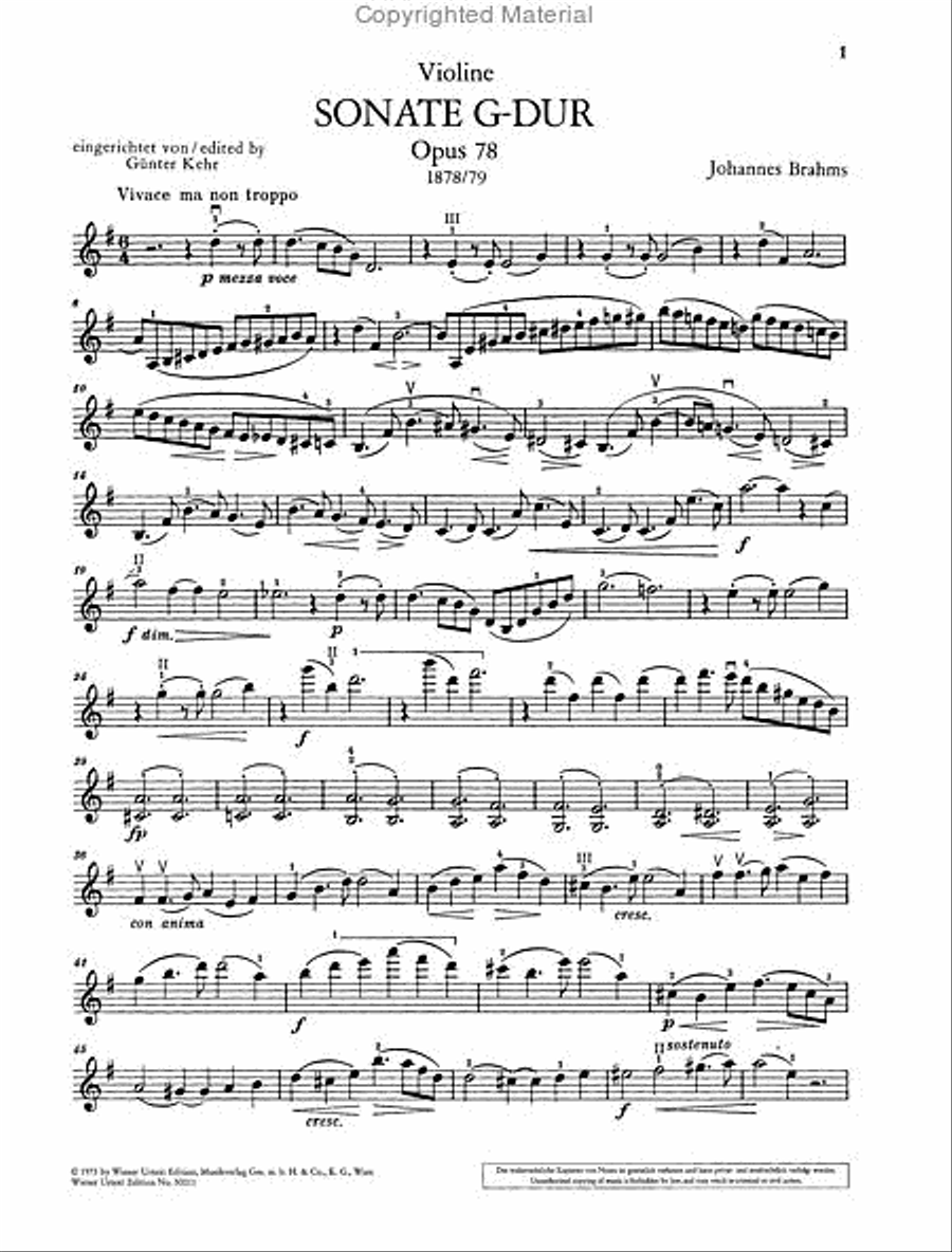 Sonata for Piano and Violin, G major, Op. 78 Violin Solo scores gallery preview page 3
