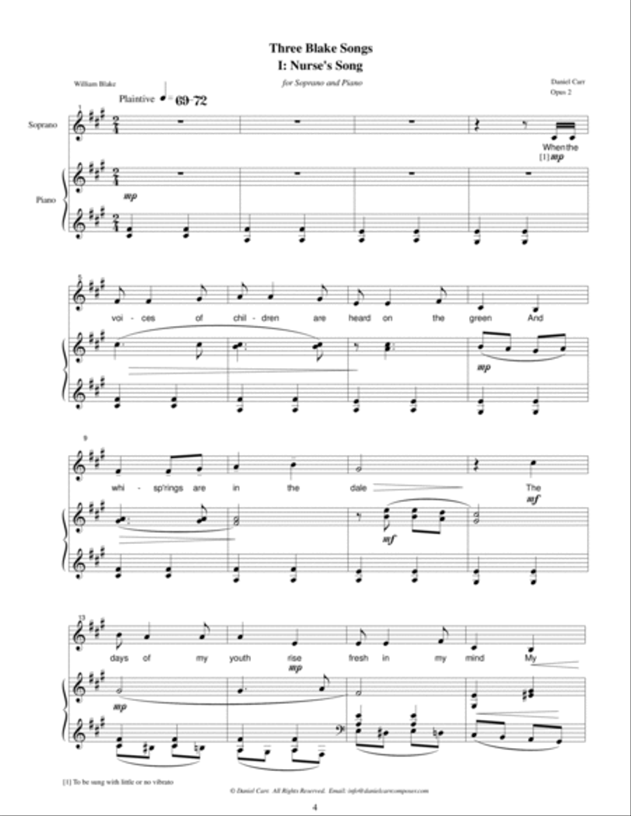 Three William Blake Songs for Soprano and Piano - Opus 2 High Voice scores gallery preview page 4